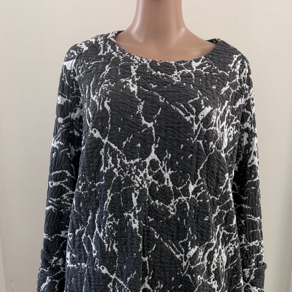 Gershon Bram Knit  Dress Lagenlook Art to Wear Abstract- Size Large Gray & White